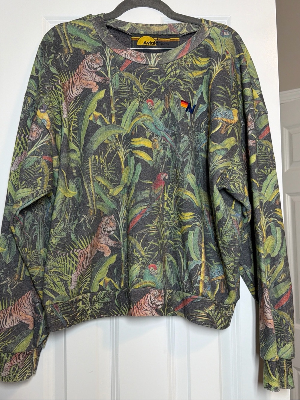 Aviator Nation Jungle Print Crewneck Sweater - Green, Yellow, Brown
